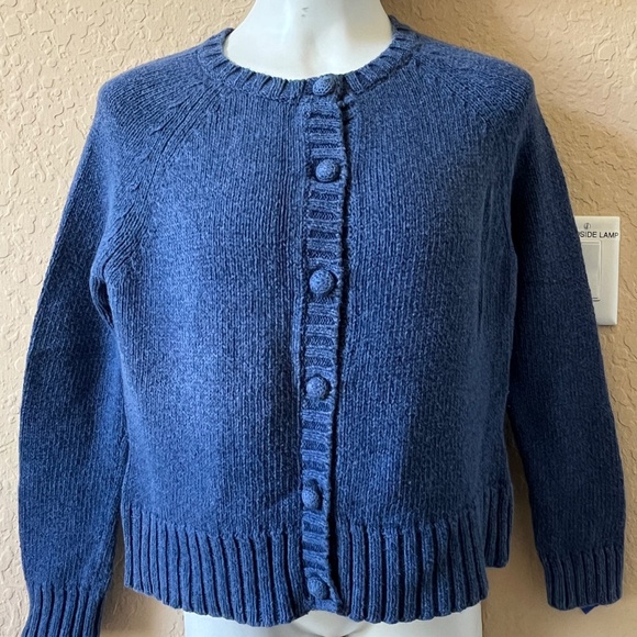 Liz Claiborne Vintage Blue Cotton Cardigan Sweater Medium Button Front Retro - Picture 6 of 8